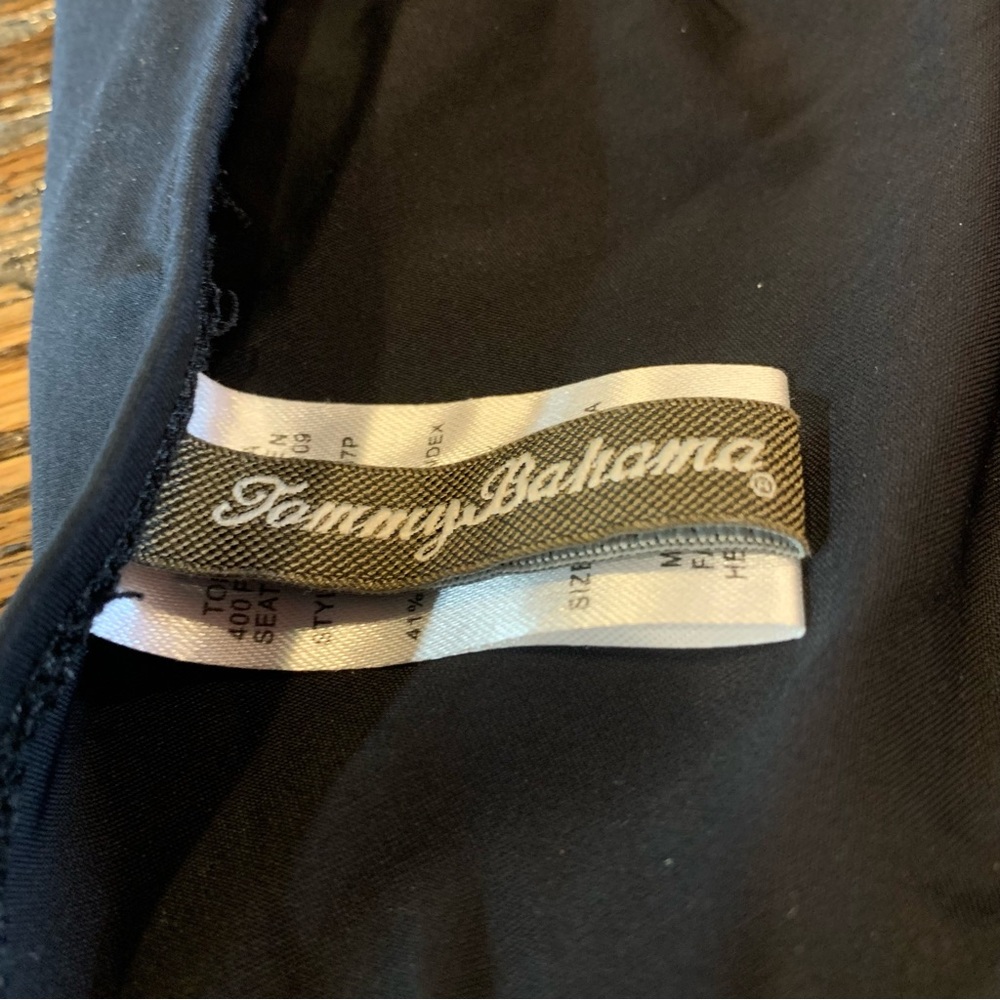 Tommy Bahama Classic Black Bathing Suit One Piece Cinched Wrap Bust Halter Ties - Picture 3 of 16
